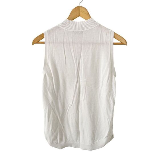 Loft White Mock Neck Sleeveless Knit Blouse - Picture 2 of 6